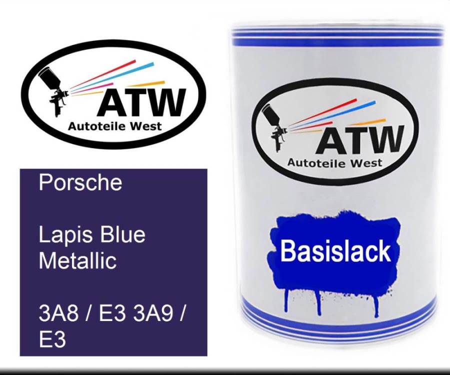 Porsche, Lapis Blue Metallic, 3A8 / E3 3A9 / E3: 500ml Lackdose, von ATW Autoteile West.